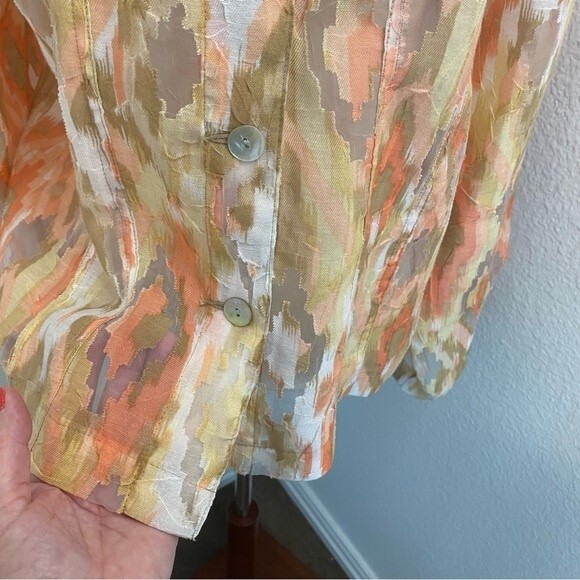 NWOT Sheer Peach Tan White Blouse Jkt Button Pocket Flattering Fit Ruby Rd SZ 12 - Picture 6 of 13